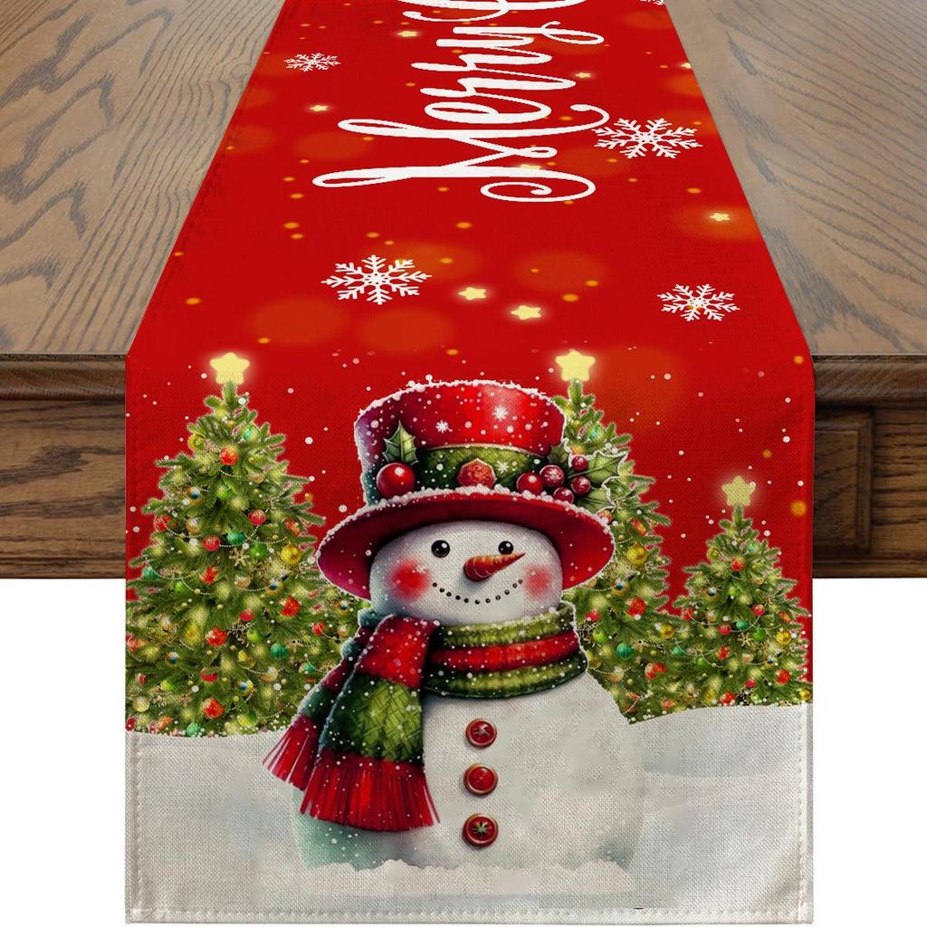 Cross-Border Christmas Linen-Textured Table Runner - Long Rectangular Holiday Dining Decoration
