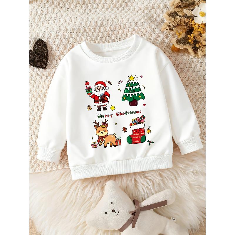 Kids Sweatshirt Christmas Crewneck Sweatshirt, Featuring a Santa Claus Holding a Gift Box for a Festive Touch,Spring Fall Sweatshirt