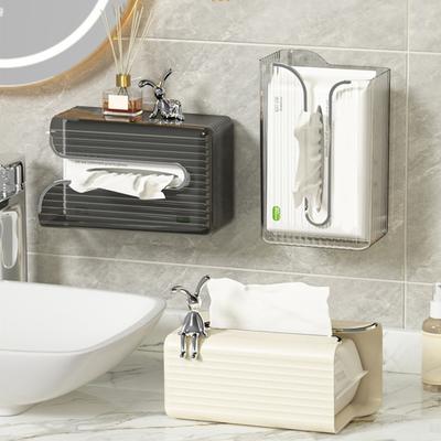 Wall-Mounted Transparent Tissue Box Punch-Free Installation Large Capacity Transparent Toilet Paper Holder Multifunctional Bathroom Kitchen Napkin