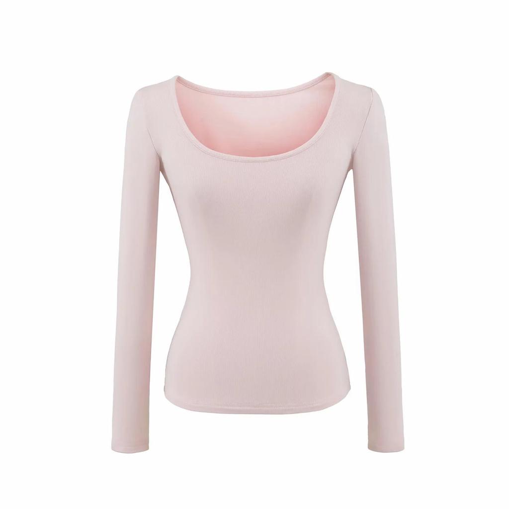Women's Slim Fit Black U-Neck Long-Sleeve Shirt - Spicy Girl Collection, Perfect Base Layer for Autumn and Winter.