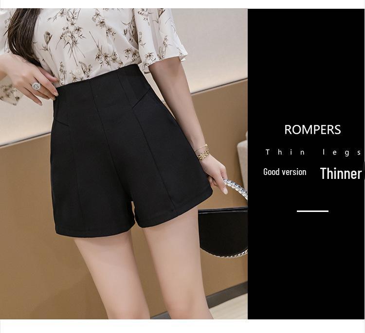 2024 Women's A-Line High Waist Wide Leg Black Shorts for Spring, Summer & Autumn