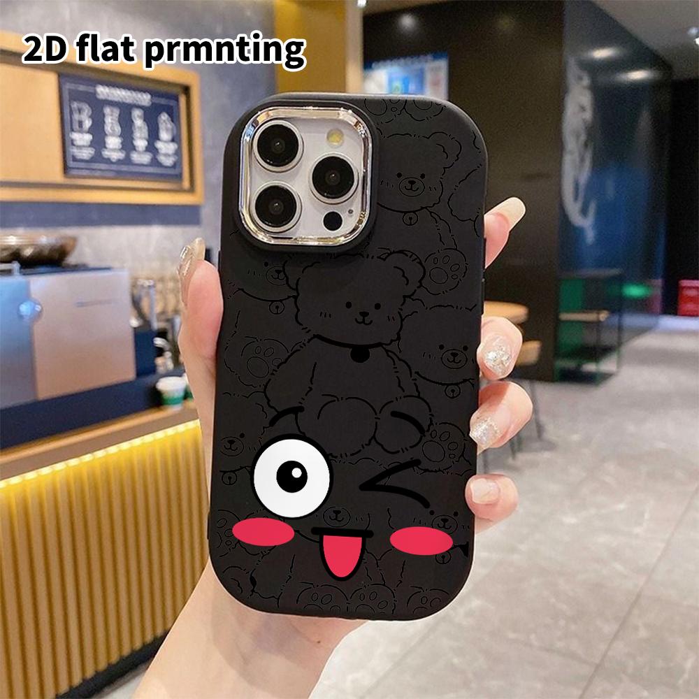 Phone case: 2D flat design suitable for iPhone 18 17 16 15 14 13 Pro protective case, couple style, background with little bear, Christmas and Hallowe