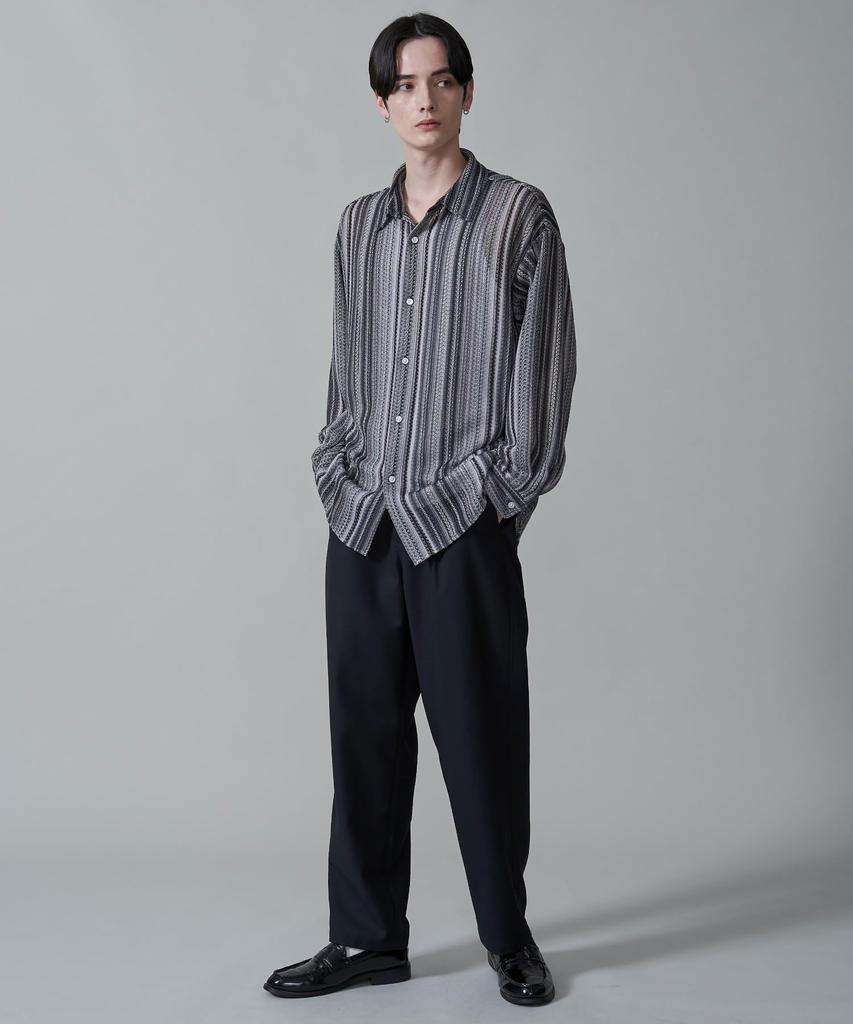 WEGO Striped Mesh Big Long Size Gray Men's Shirt, Sleeve, Summer/Autumn Clothing, Streetwear, Gift, M,