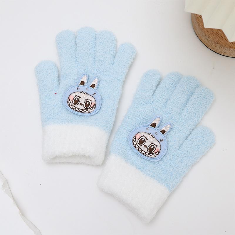 Neue Winter Cartoon Farbkombination Labbu Warme Fünf-Finger-Handschuhe Kinderhandschuhe für Jungen und Mädchen Süße Fingerhandschuhe