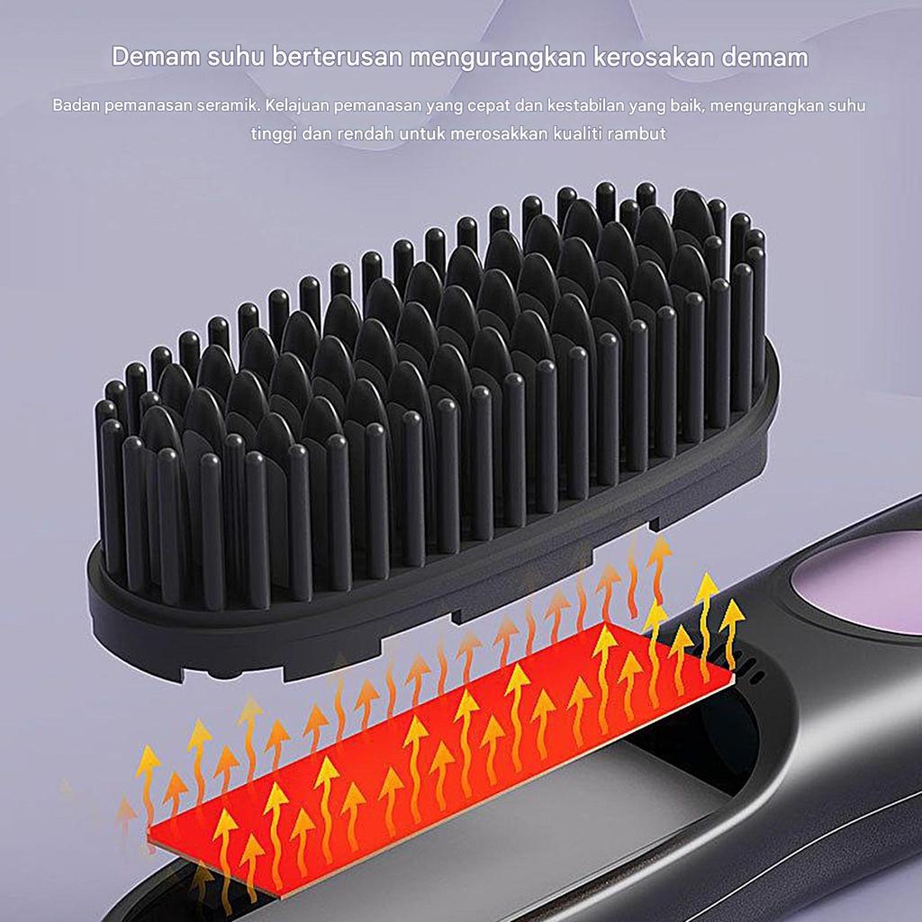 Portable Electric Hair Straightener Rechargeable Hair Straightener Brush Fashionable Negative Ion Straightening Comb Hair Brush