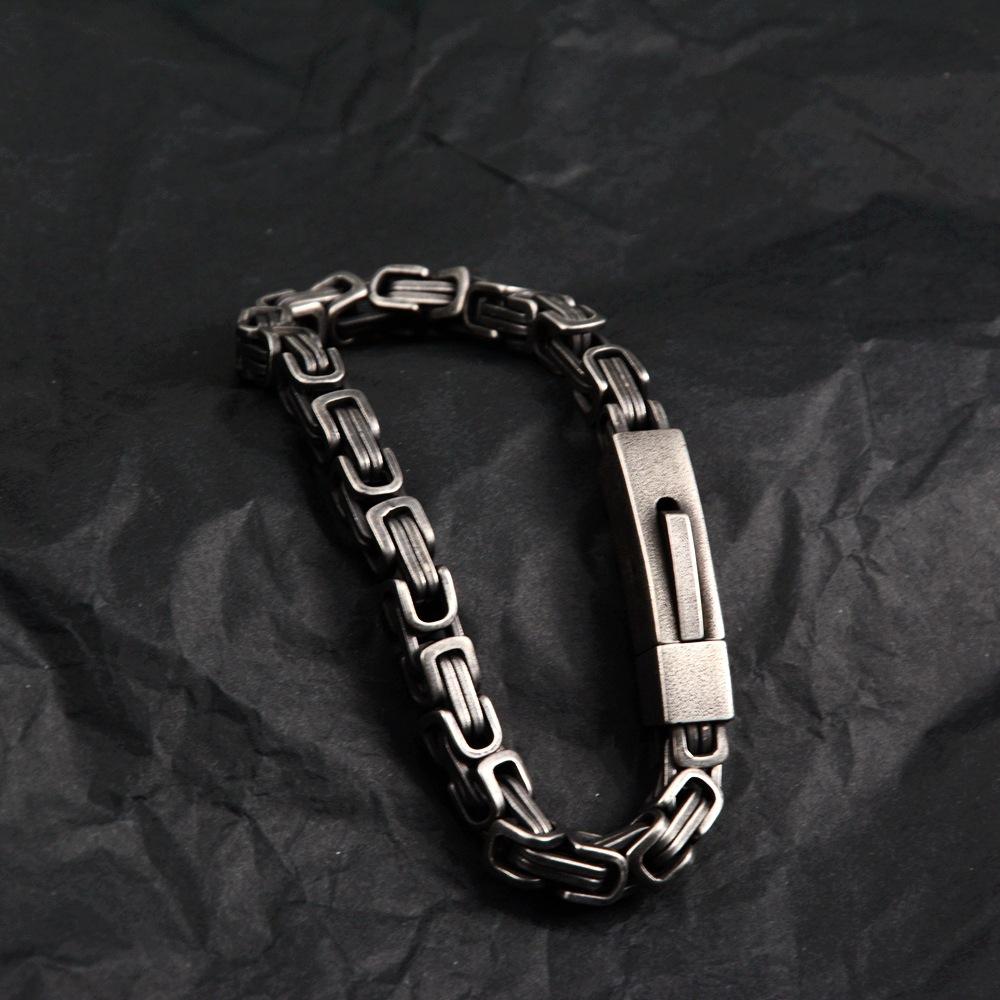 Hiphop Chunky Byzantine Bracelets,Retro 8mm Stainless Steel Braided Link Wristband,Punk Vintage Jewelry Gift for Men Boys