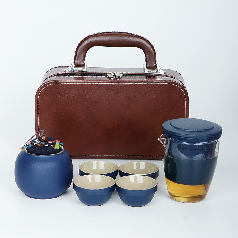 Tragbares Reise-Teeset, kleines Set, Outdoor-Teetasse, ein Kännchen, drei Tassen aus Glas-Express-Tasse, Teekannengeschenk