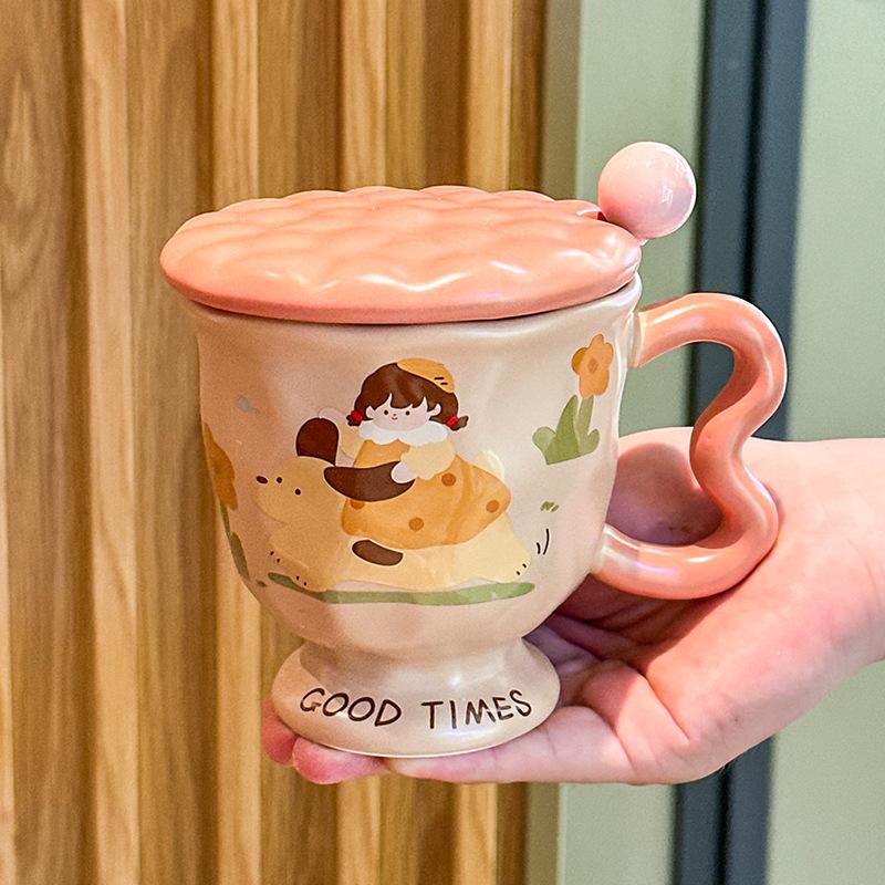 High-value birthday gift, cute girl ceramic mug design sense, companion gift, girlfriend practical gift box