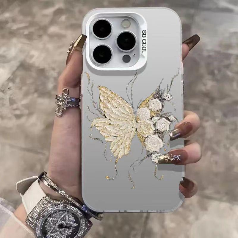 Rose Schmetterling Handyhülle für Apple iPhone16promax - Weiche Silikon Stoßfest Farbige Kreative Hülle für iPhone16/15/14/13/12/11/Pro/Promax/Plus/XS/XR