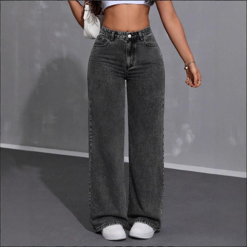 Jeans Women's Retro High-Waisted Slim-Fit Straight Leg Jeans in Smoky Gray and Light Blue Slimming Casual Pants