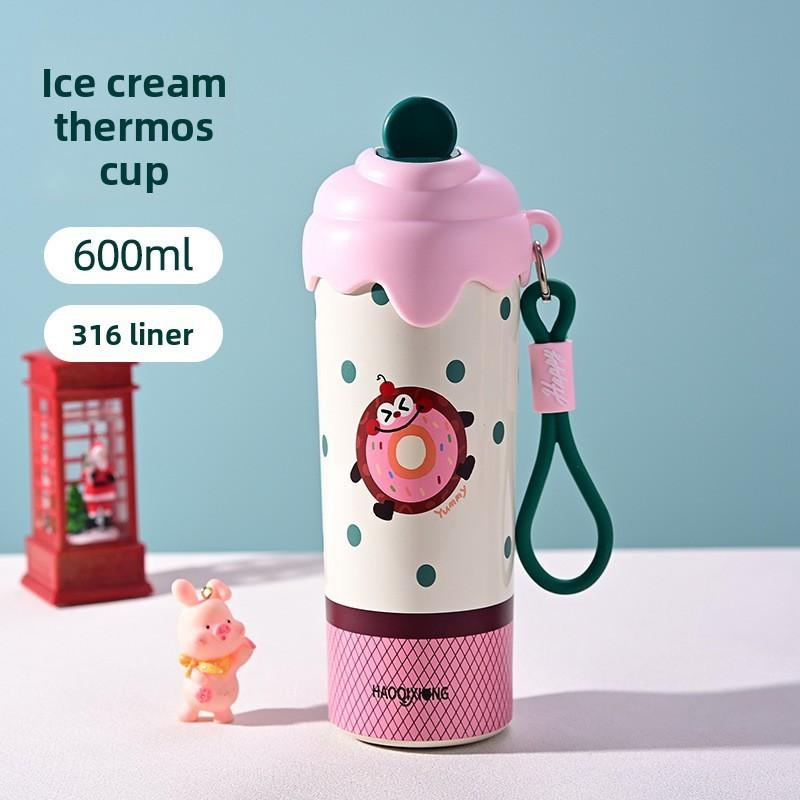 New Stainless Steel Ice Cream Insulated Cup With Straw For Students And Travel