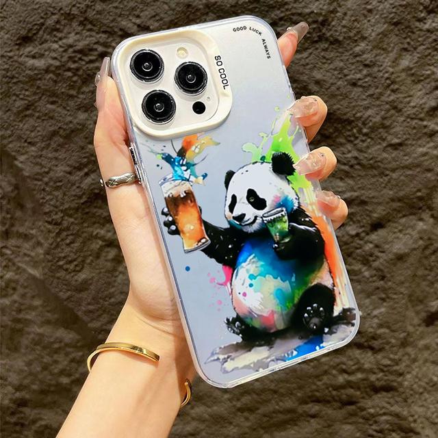 Cartoon Panda Cat Matte Hard Phone For 16 iPhone 11 12 13 14 15 Pro Max Plating Case Cover Funda