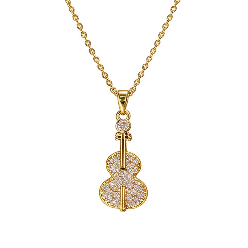 Elegant Titanium Steel Violin Necklace for Women with Zircon Stones - Versatile Fashion Jewelry