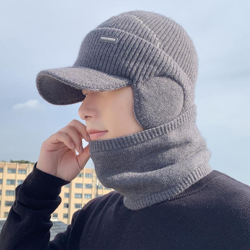 New Velvet Warm Ear Bag Knitted Cap Men's Autumn and Winter Cycling Sports Cold-proof Wool Scarf Cover