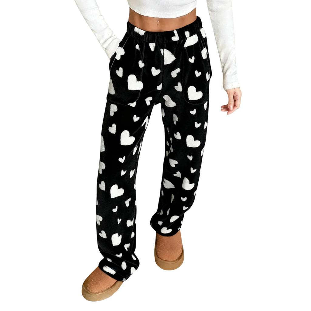 Women Pajama Pants Plush Sleep Pants Soft Elastic Waist Pajama Bottoms Patterned Pants With 2 Pockets