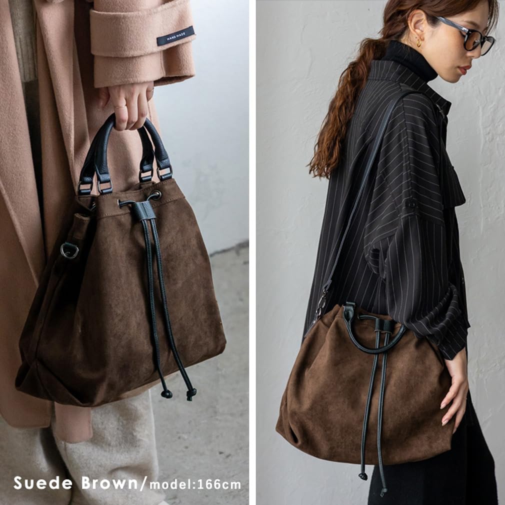 VITAFELICE Drawstring Tote Bag Women's 2-Way inb-10009z (Suede Brown)