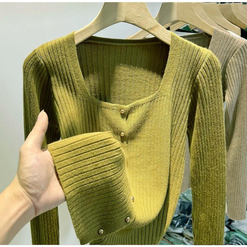 

Female Collar Knitted Sweater Autumn and Winter New Design Long Sleeved Top XL зелений