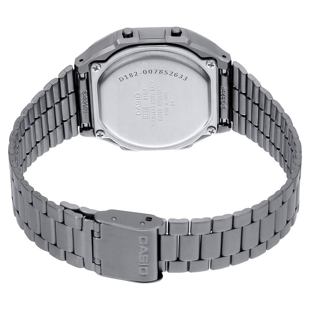 Casio Vintage A168WGG-1BDF Unisex Digital Watch Black Dial Gray Metal Strap