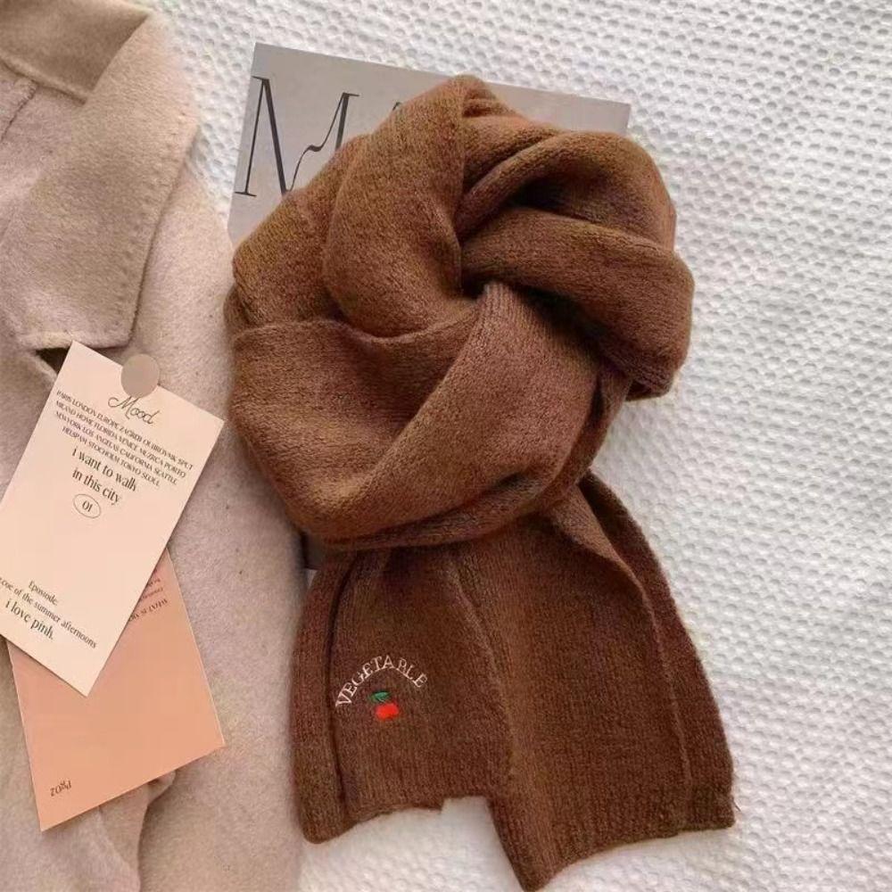 Solid Color Cartoon Thick Shawl Polyester Long Scarf Cute Cherry Knitted Scarf  Girls