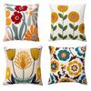 Canvas Embroidered Throw Pillow Cover with Flower Spring Embroidery Craft Modern Simple Sofa Office Pillow Pillow Case JAF073