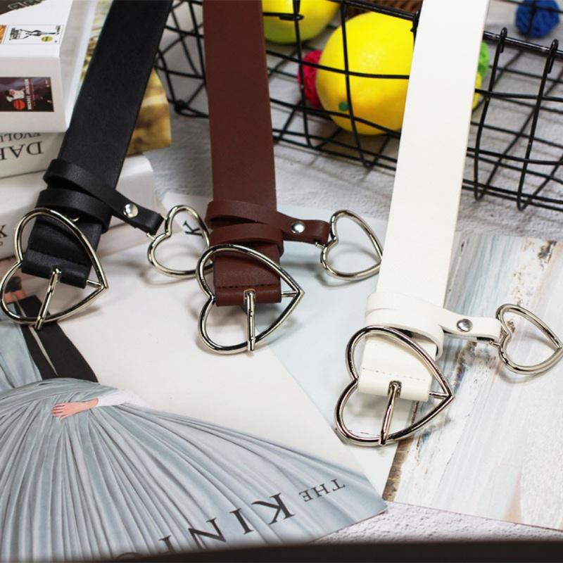 Korea Japan Style Soft Girl Love Heart Metal Buckle Pu Leather Belts Ladies Office Work Runway Belt