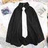 Damen Langarmshirt Umlegekragen Locker JK Uniform Studentenbluse Vintage Oversize Top Geschenk Krawatte