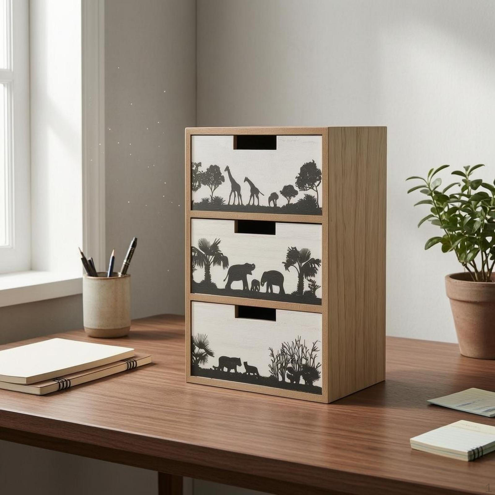 Wood Drawer Cabinet Stacked Drawers Desktop Unit Vertical Tabletop Storage H6622c