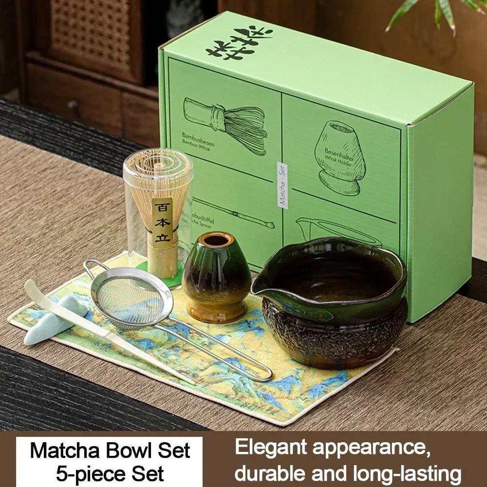 5PCS Ceramic Bamboo Japanese Matcha Tea Set Matcha Whisk Holder Reusable Matcha Whisk Set Matcha Bowl Tea Ceremony Accessories