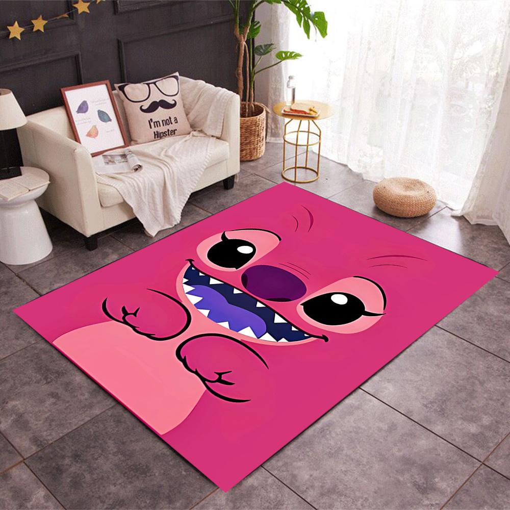 Pink Stitch Heart Background Disney Cartoon Theme Anti-Slip Rug - Polyester, Home Decor, Suitable for Bedrooms, Living Rooms, Doorways, and Studios