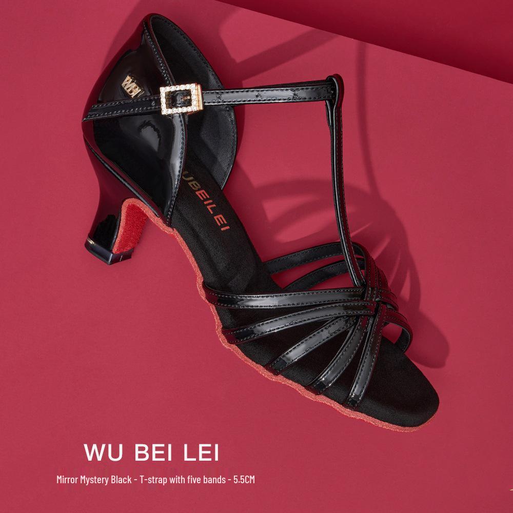 Wubai Ballet T-Strap Satin Latin Dance Shoes for Women - Medium Heel, Soft Sole, Genuine Leather Ballroom Cha