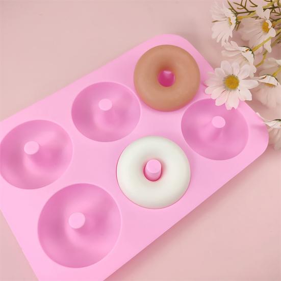 Silicone Donut Mold for DIY Cake Chocolate 6-Cavity Food-Grade Non-Stick Baking Tray Easy-Release Heat-Resistant Bakeware for Mousse Jelly Soap