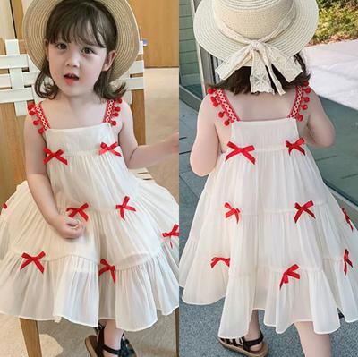 Çocuk Kız Yazlık Tatlı Elbise Bebek Kız Fiyonklu Prenses Elbiseleri