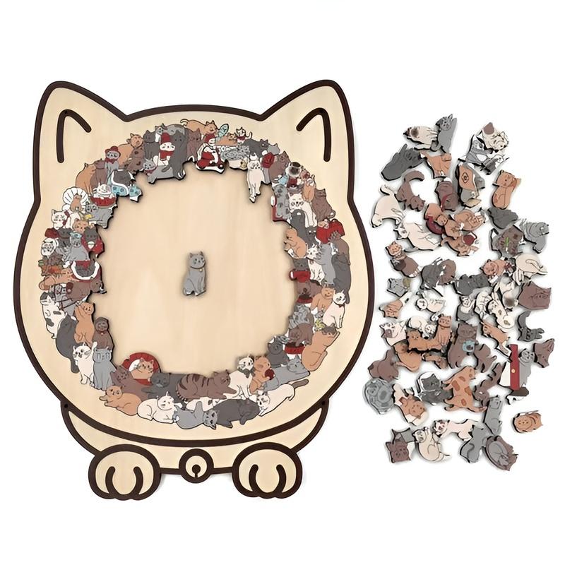 135Pcs Cat-shaped Wooden Jigsaw Puzzle Unique Irregular Puzzle Pieces Game Birthday Xmas Gifts for Cat Lovers Home Decorations