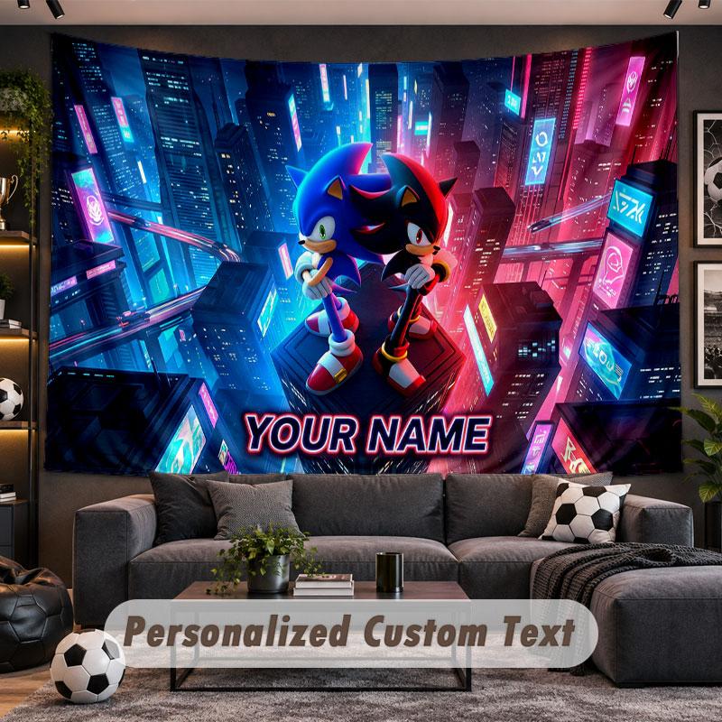 Wall Hanging Tapestry Custom NameSonic Pattern Personalized Printed Fabric Wall Decor