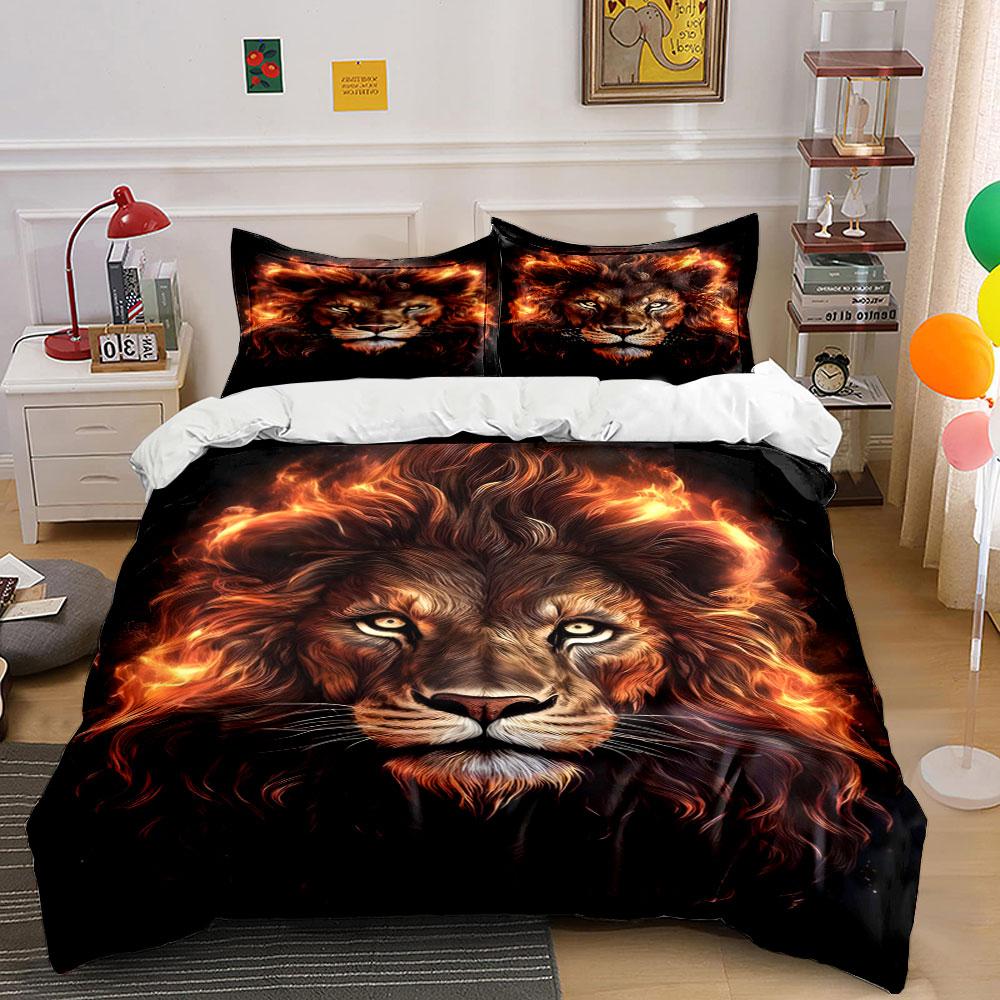 Fiery Lion Face Pattern. Bedding Sets Duvet Cover Sets Duvet Covers Pillowcases(1*Duvet Cover 2*Pillowcases Without Duvet Insert)