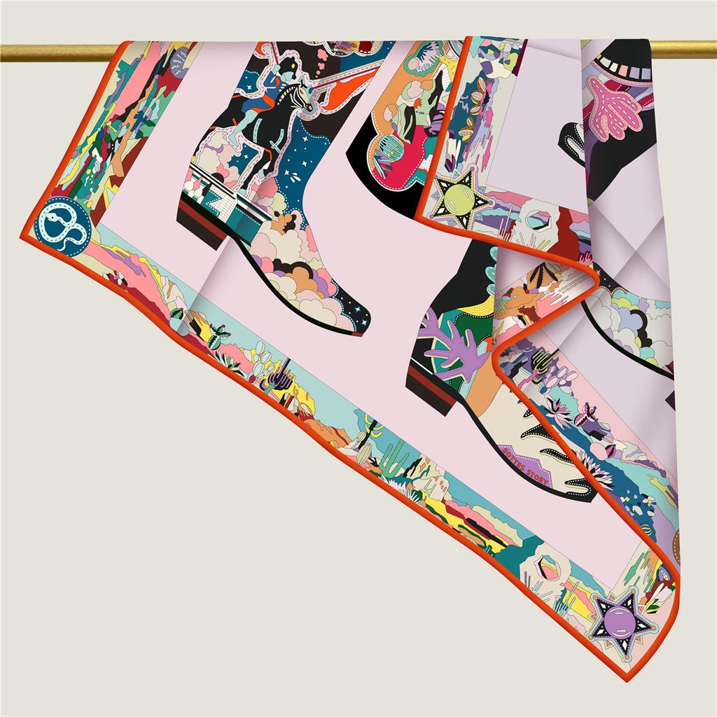 90cm Fashionable Women Versatile Decorative Rolled Edge Double-Sided Color Scarf  Boots Printed Square Handkerchief Neck Scarf