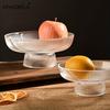 1Pcs Glass Fruit Bowl with Feet Tall Striped Storage Tray Home Living Room Decoration Creative Dried Fruit Tray Snack Tray