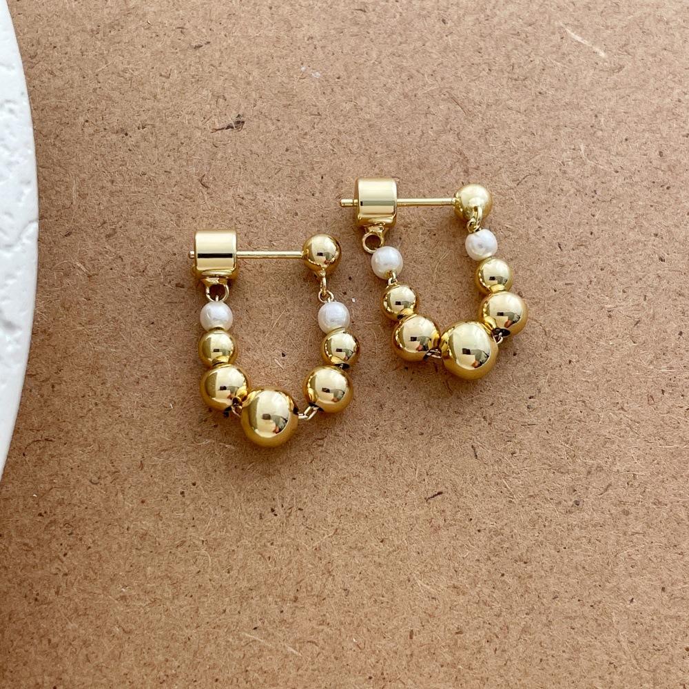 

Exquisite Metallic Big Small Ball Faux Pearl Hoop Earrings For Women 18K Real Gold Plated Copper Wholesale Daily Fashion Jewelry