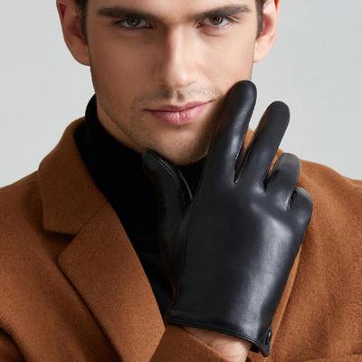 Men's Fashion Genuine Leather Gloves Thin/ Thick Plush Winter Warm Sheepskin Full Finger Touch Screen Driving Gloves Mittens L75