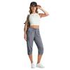 Damen Elastische Hohe Taille 3/4 Hose Lässige Passform Weite Capri-Hosen mit Taschen