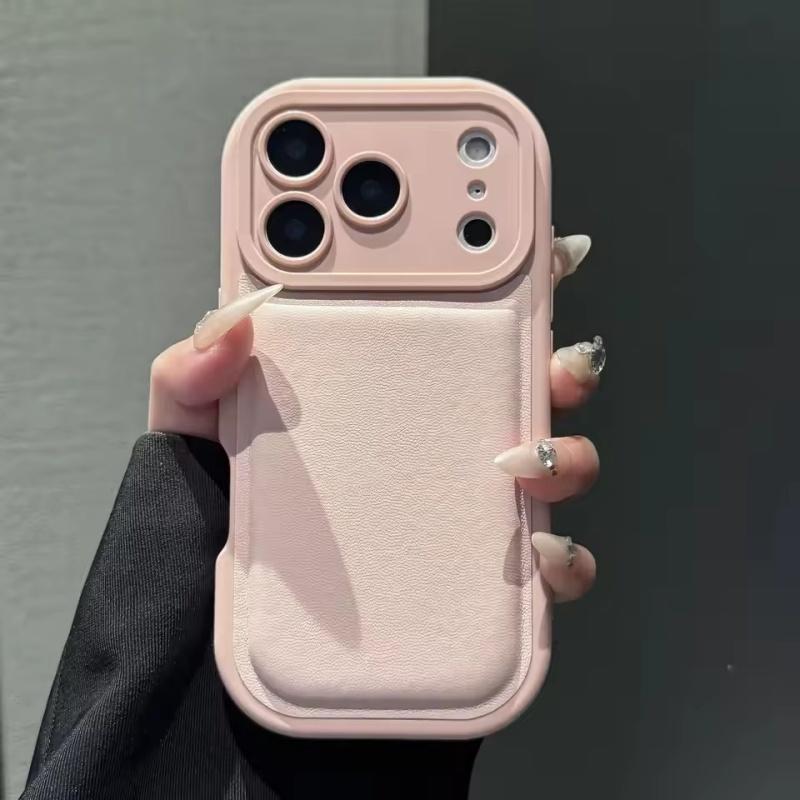 Fashion Oval Leather Air Cushion Phone Case For iPhone 17Air 17 16 15 14 13 12 11 Pro Max Plus Airbag Shockproof Silicone Cover