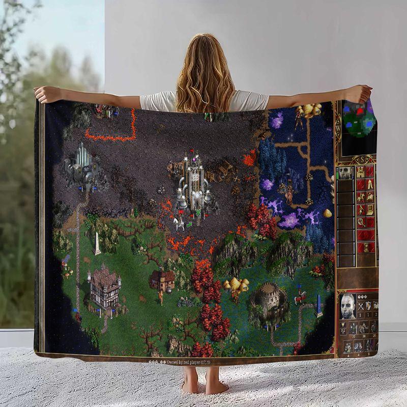 Classic Game Heroes of Might and Magic Map Flannel Blanket,Soft Plush Throw for Home Bedroom Bed Sofa Cover Camping Picnic gift
