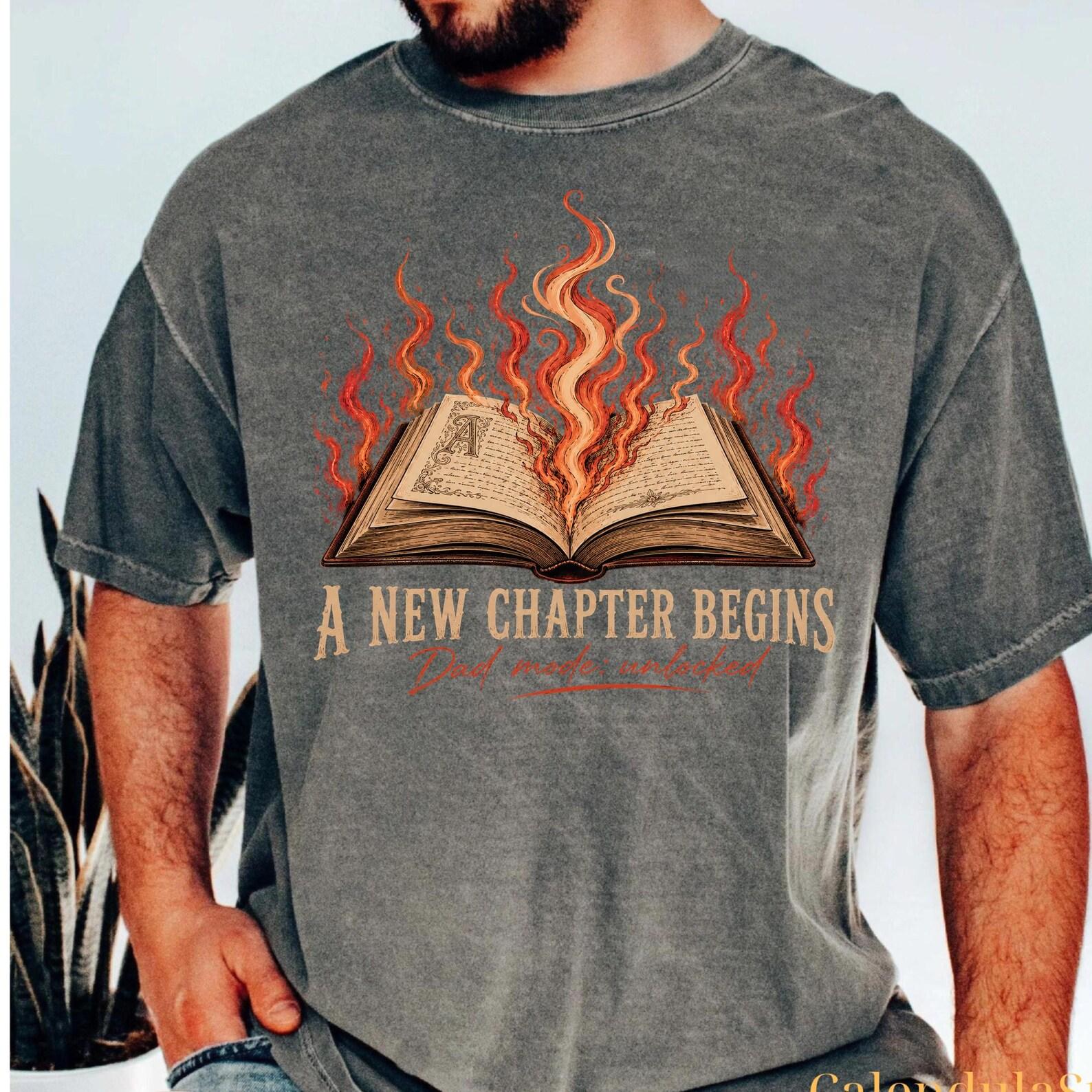 New Chapter Begin Dad Mode Unlocked Shirt, Funny Dad Shirt Gift, Father s Day Present Shirt, Bookish Dad, Book Dads Club Shirt, New Dad S