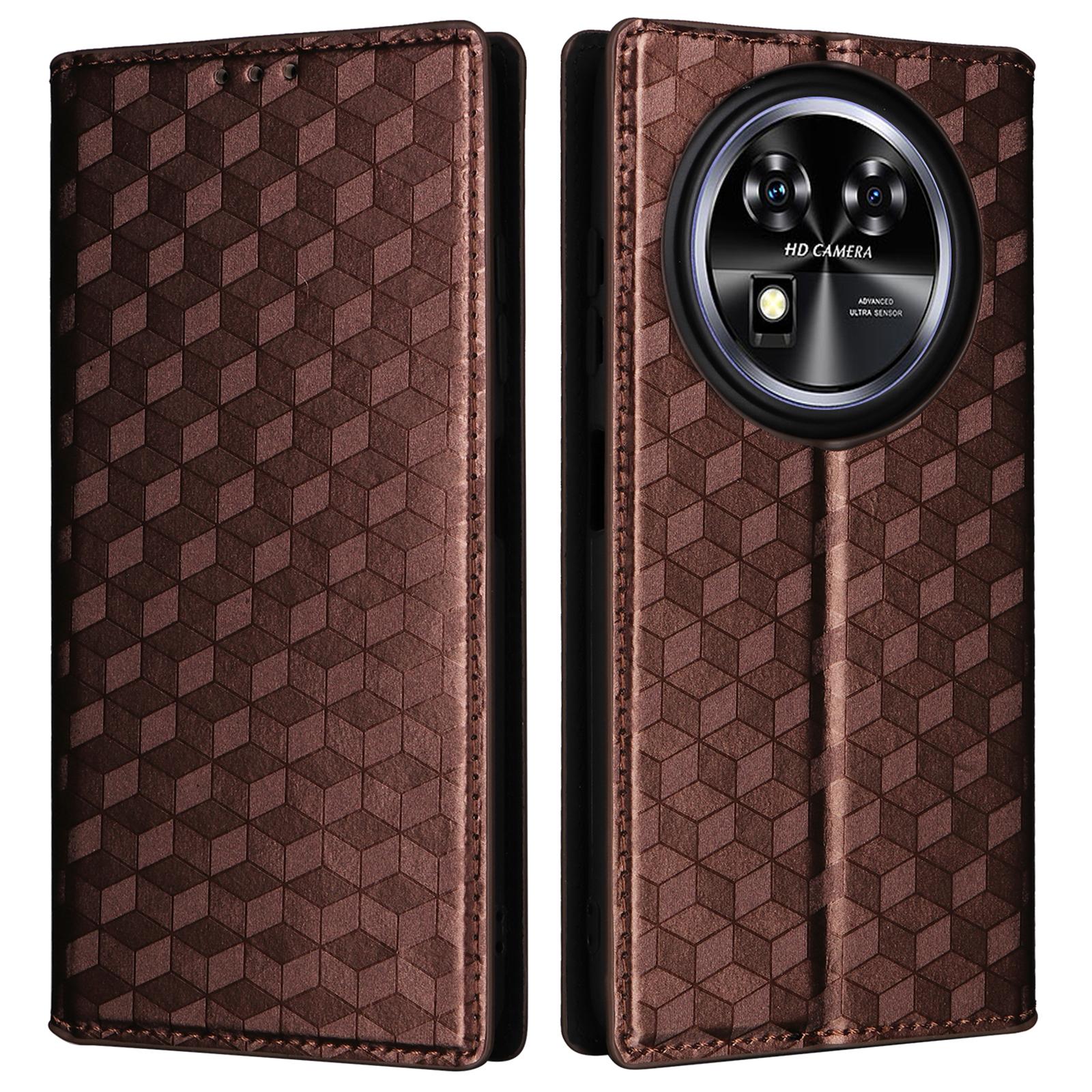 

For Oukitel C37 Case 3D Rhombus PU Leather Phone Cover Magnetic Closing Brown