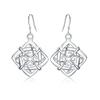 925 Sterling Silver Square Geometric Pendant Piercing Earrings Fashionable Wedding Jewelry