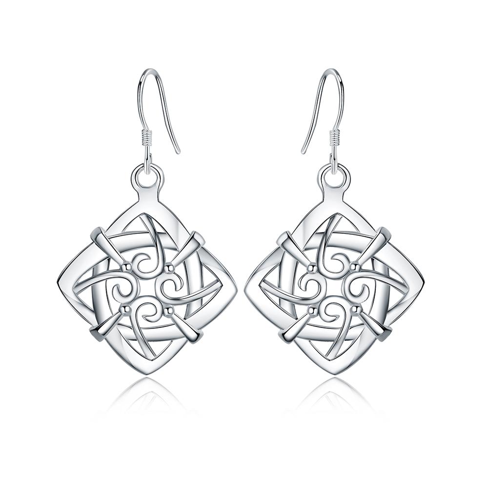 925 Sterling Silver Square Geometric Pendant Piercing Earrings Fashionable Wedding Jewelry