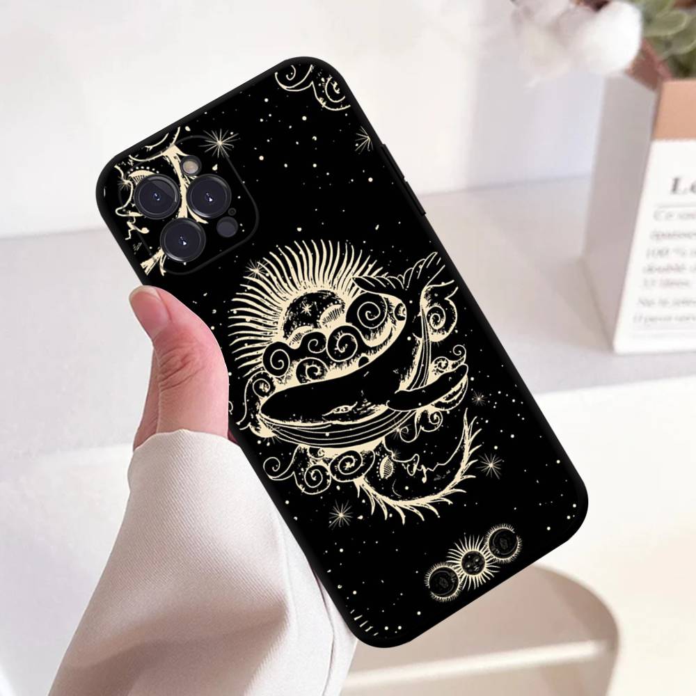 Sonne Mond Wolken Astrologisches Quadrat Mattes Silikon Case Für Iphone17 Air 16 15 14 13 12 11 Pro Max Plus Mattes Basic Abdeckung Case