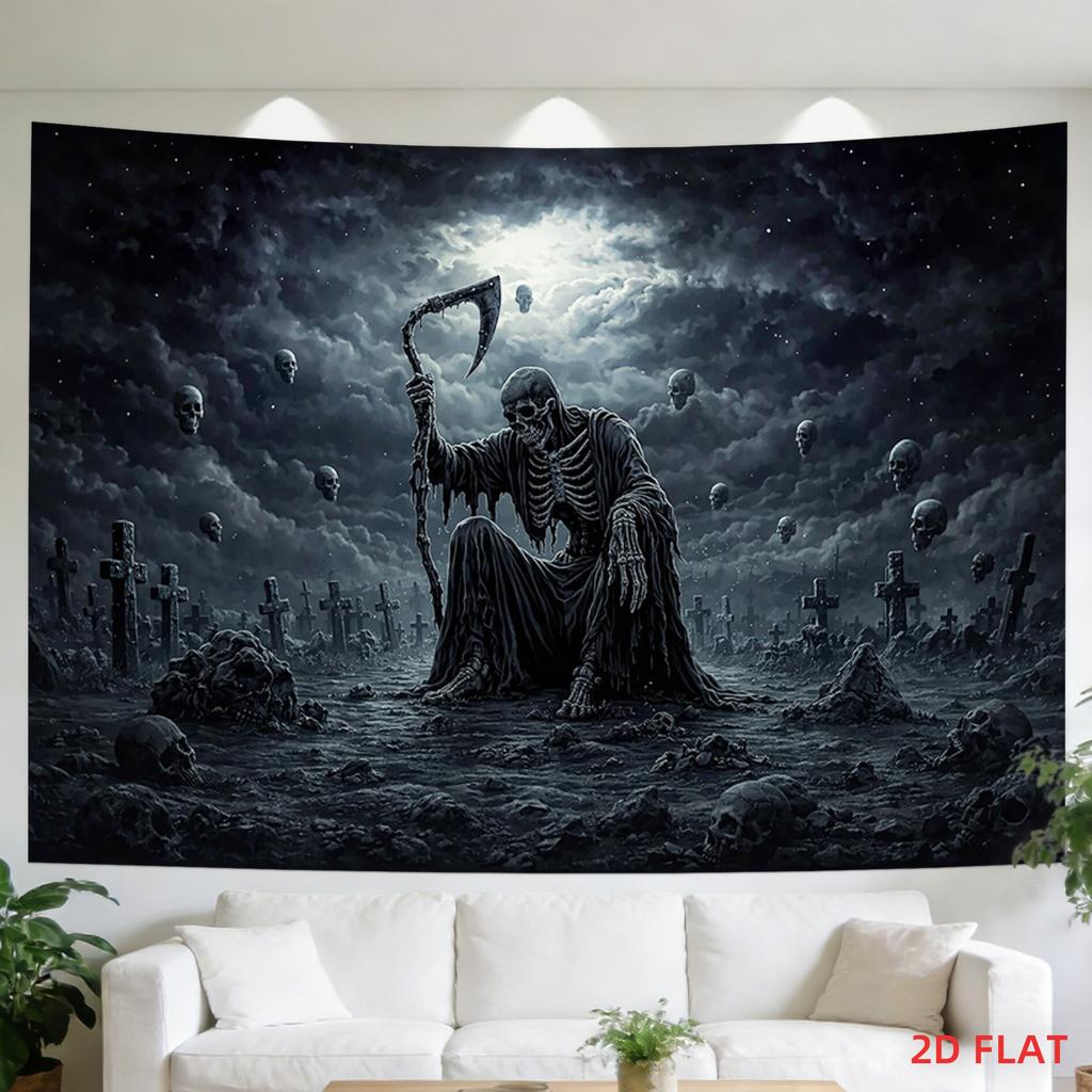 Grim Reaper Tapestry Wall Hanging Gothic Skull Cemetery Tapestry Horror Skeleton Art Home Decor for Bedroom Living Room