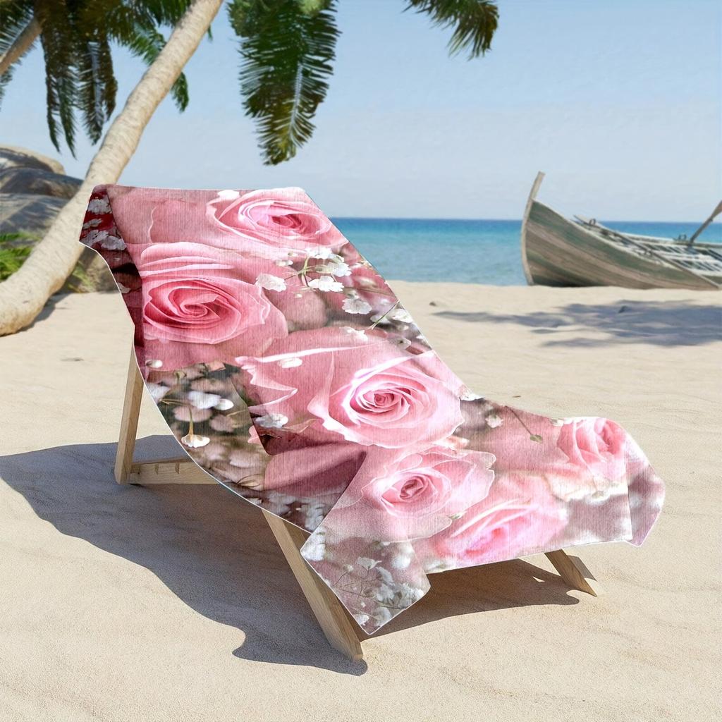 Pink Roses Beach Towel Mat Summer Beach Decoration Nautical Ocean Tropical Floral Print Resort Lounge Towel Gift Decorative Home