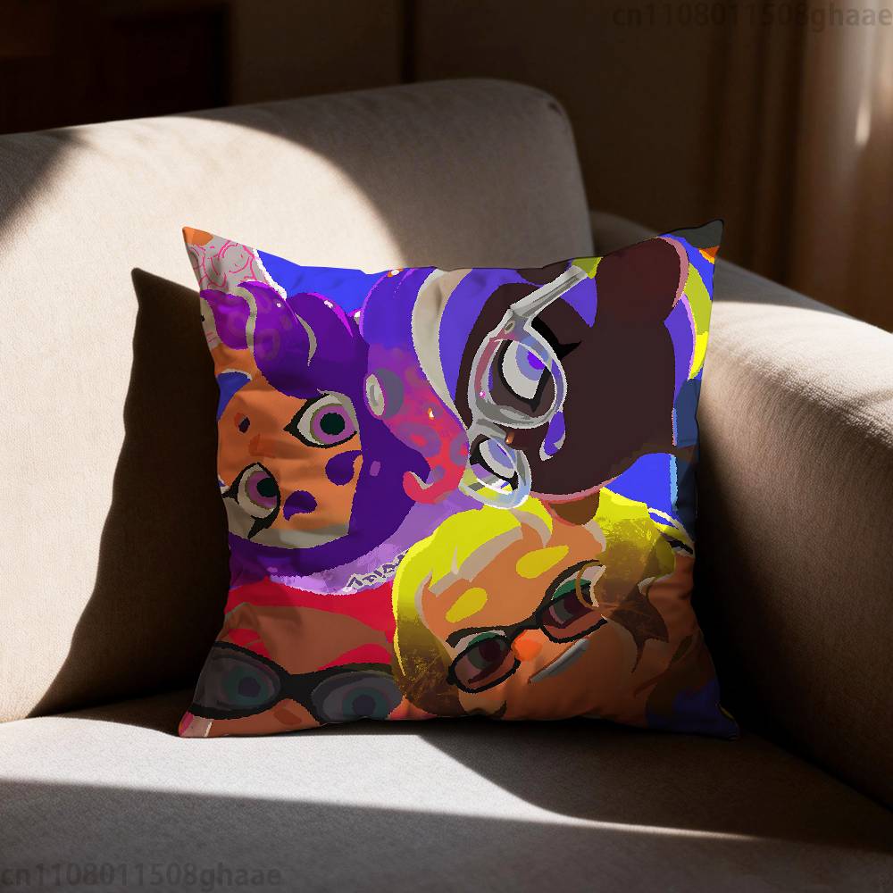 Splatoon Anime Pillow Case Antidustmite Pillowcase Invisible zipper silky short plush Sofa cushion cover